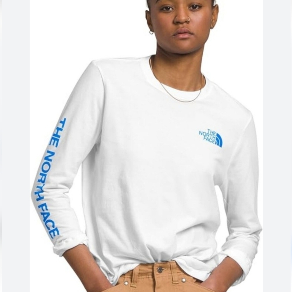 The North Face Long Sleeve Hit Graphic Tee NWT White /Optic Blue Size Medium